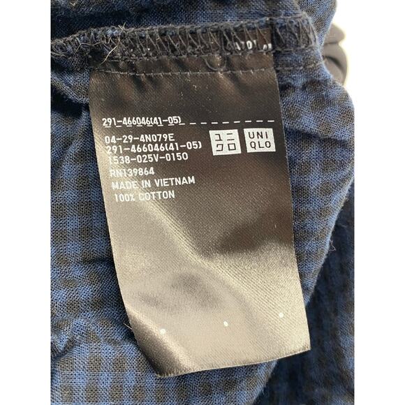 UNIQLO Women's Navy-Black Gingham Split Tie-Neck Sleeveless Belted Dress SZ XS - Picture 11 of 13